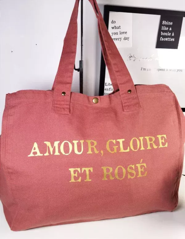 Sac fourre-tout Rose poudré "Amour, Gloire et Rosé"