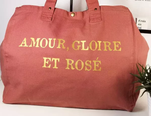 Sac fourre-tout Rose poudré "Amour, Gloire et Rosé"