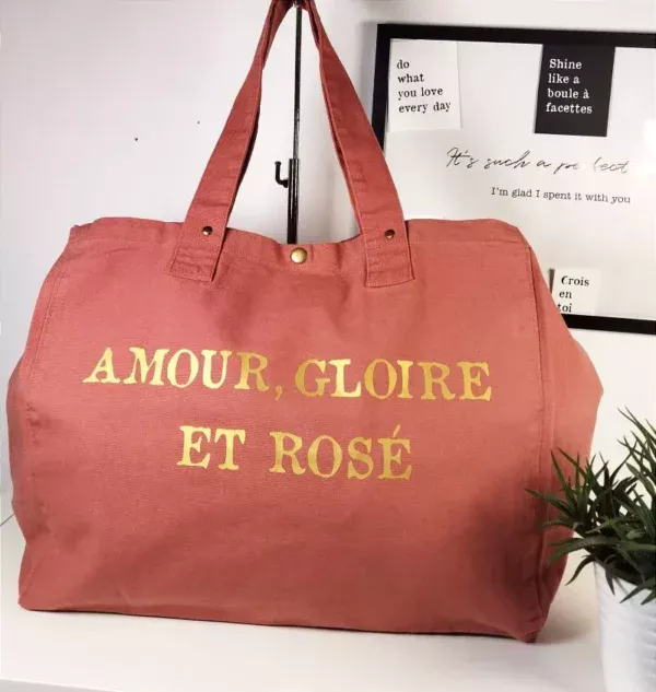 Sac fourre-tout Rose poudré "Amour, Gloire et Rosé"