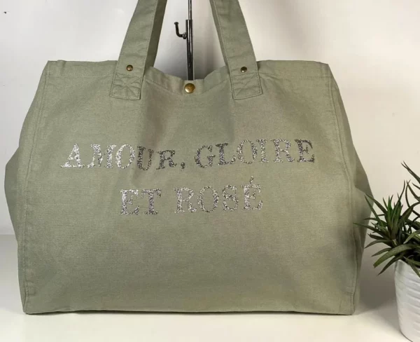 Sac fourre-tout Vert-Sauge "Amour Gloire & Rosé"