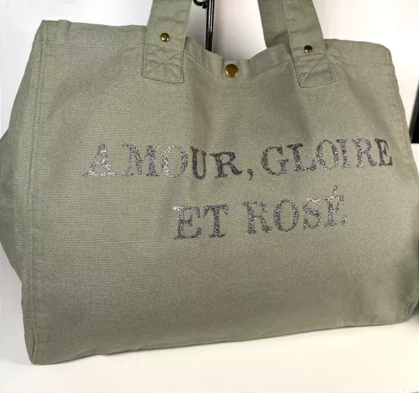 Sac fourre-tout Vert-Sauge "Amour Gloire & Rosé"