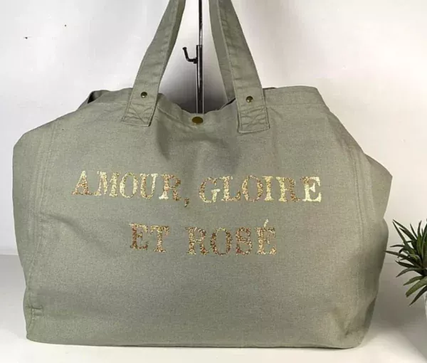 Sac fourre-tout Vert-Sauge "Amour Gloire & Rosé"