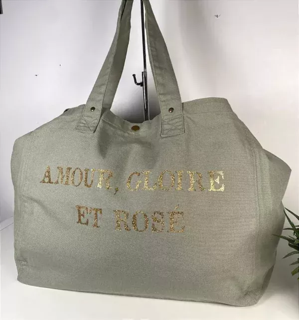 Sac fourre-tout Vert-Sauge "Amour Gloire & Rosé"