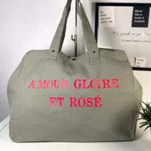 Sac fourre-tout Vert-Sauge « Amour Gloire & Rosé »