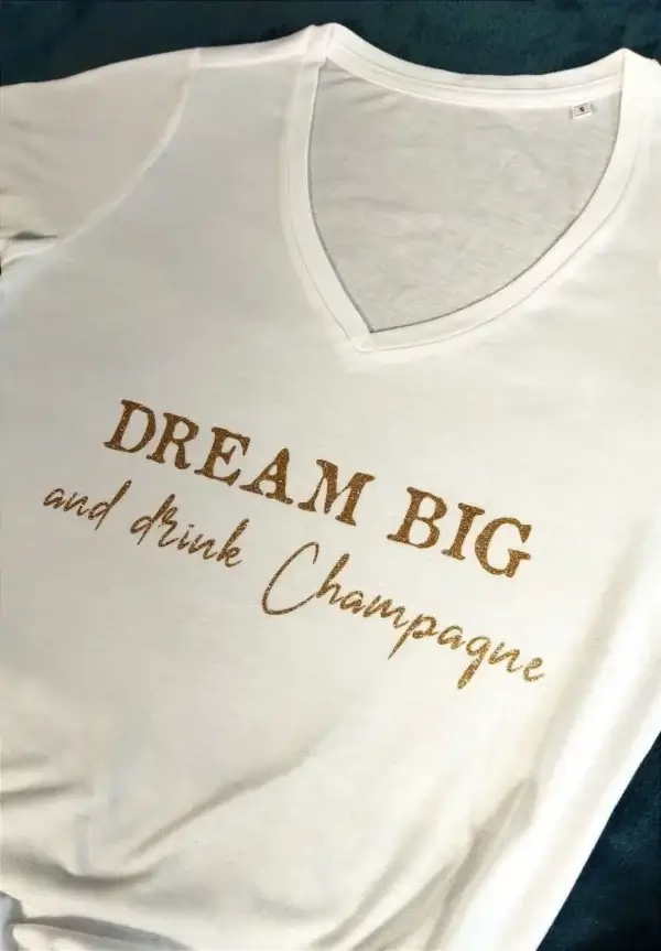 Tee-shirt blanc col V « Champagne »