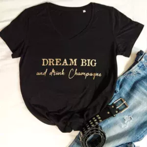 Tee-shirt noir col V « Champagne »