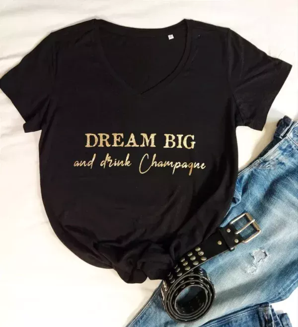 Tee-shirt noir col V « Champagne »