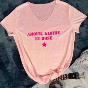 Tee-shirt femme coloris rose avec message humoristique