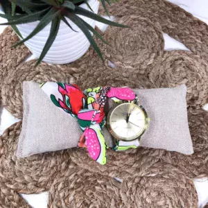 Montre femme à bracelet en tissu viscose fluo