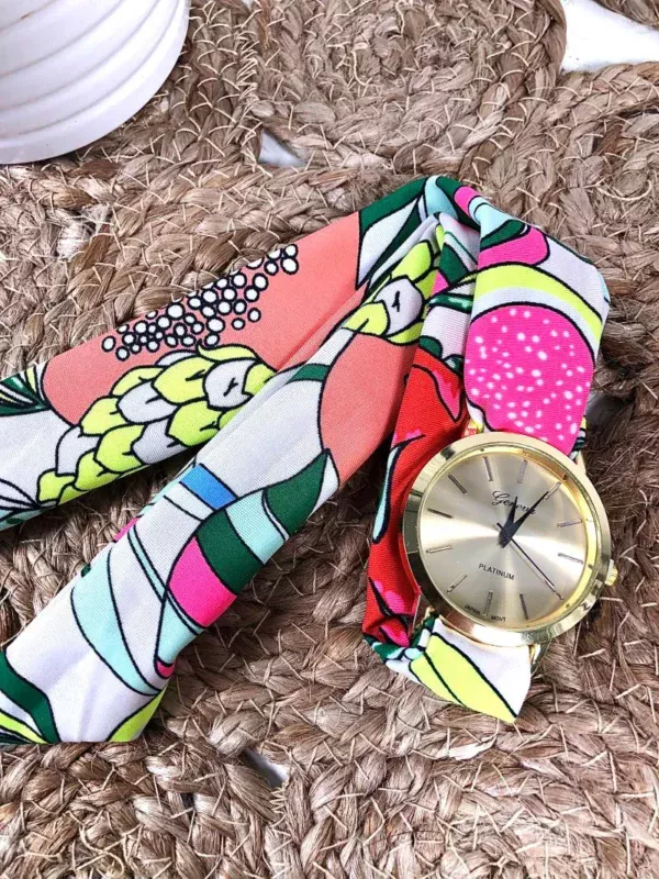 Montre femme à bracelet en tissu viscose fluo