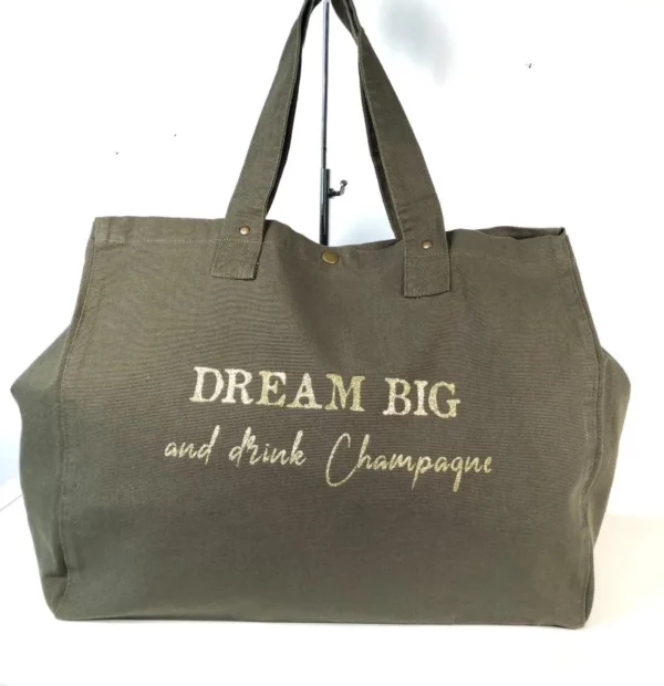 Sac fourre-tout Kombu Green avec flocage 3dream Big and drink champagne" en or pailletté