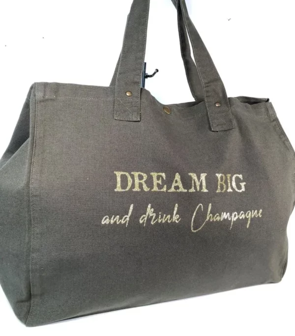 Sac fourre-tout Kombu Green avec flocage 3dream Big and drink champagne" en or pailletté