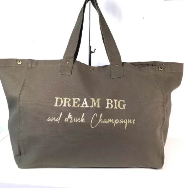 Sac fourre-tout Kombu Green avec flocage 3dream Big and drink champagne" en or pailletté