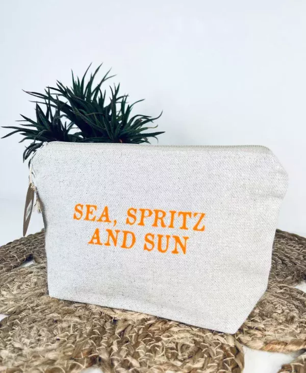 Petite pochette "Sea, Spritz and Sun" en orange fluo.