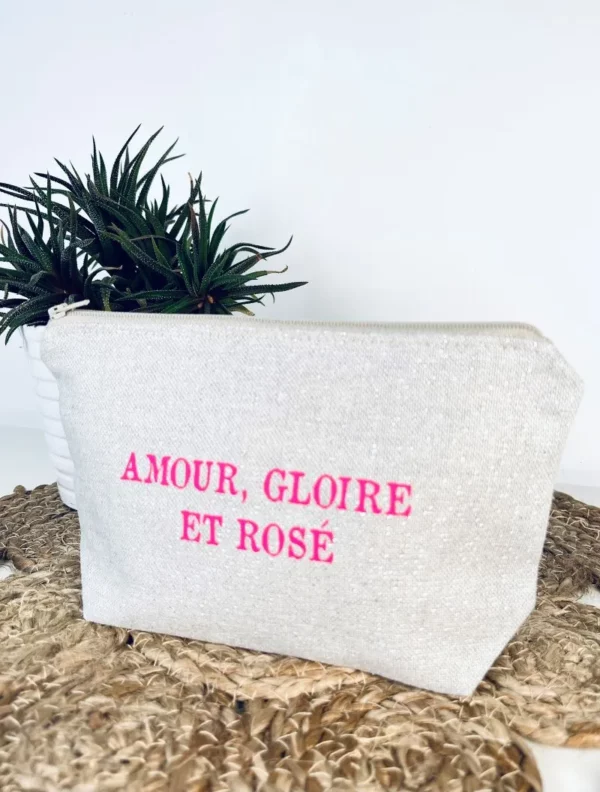 Petite pochette "Amour, Gloire et Rosé" en rose fluo.
