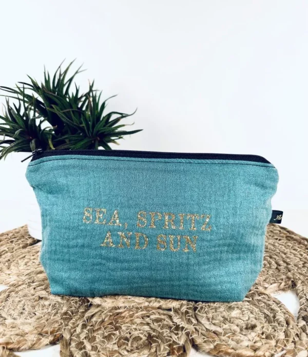 Petite pochette "Sea, Spritz and Sun" en gaze de coton irisé Écru, Bleu ou Noir – Image 4