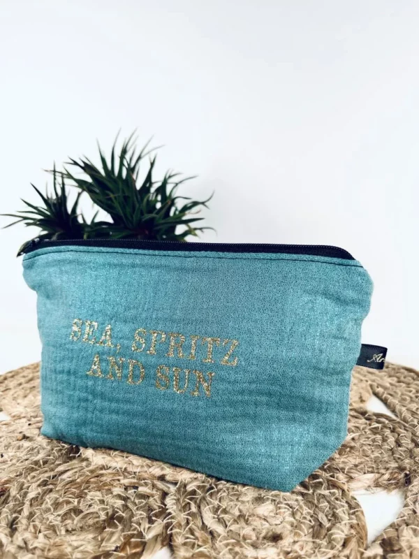 Petite pochette "Sea, Spritz and Sun" en gaze de coton irisé Écru, Bleu ou Noir – Image 5