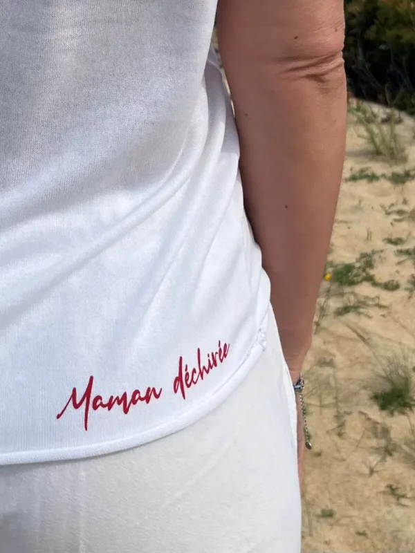Tee-shirt blanc et rouge "Maman qui Déchire", tee-shirt pour femme, col V, taille unique