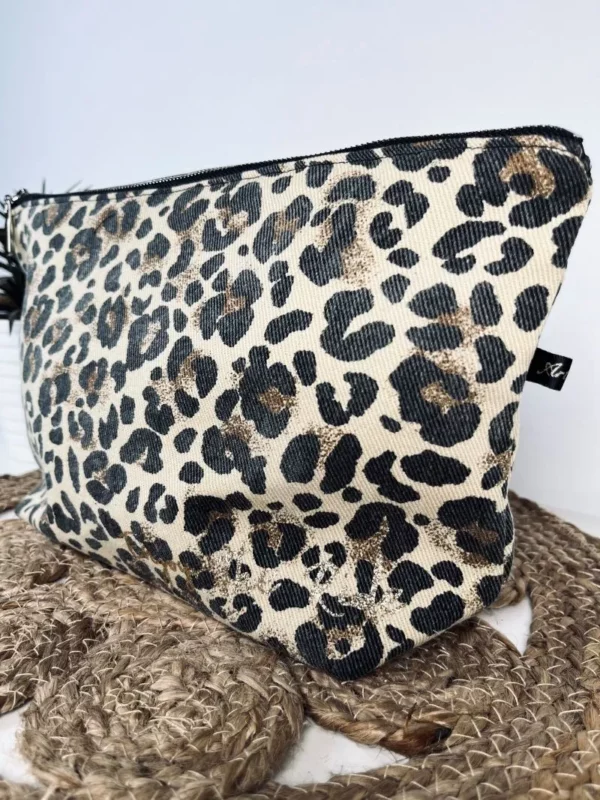 Grande pochette / sac à main léopard avec son printage "Enjoy the ride" en doré pailleté