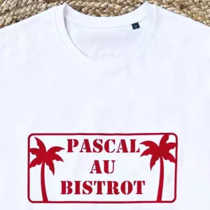 Tee-shirt homme "Pascal au bistrot". Tee-shit Blanc et rouge, spécial Férias.