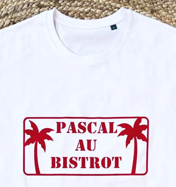 Tee-shirt homme "Pascal au bistrot". Tee-shit Blanc et rouge, spécial Férias.