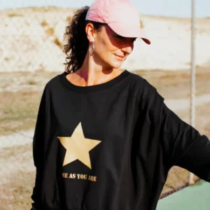 Sweat-shirt noir coupe "loose" avec flocage doré mat "Come as you are" et son étoile